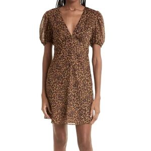 STAUD Mini Milla puff sleeve mini dress in animal print sz 8
